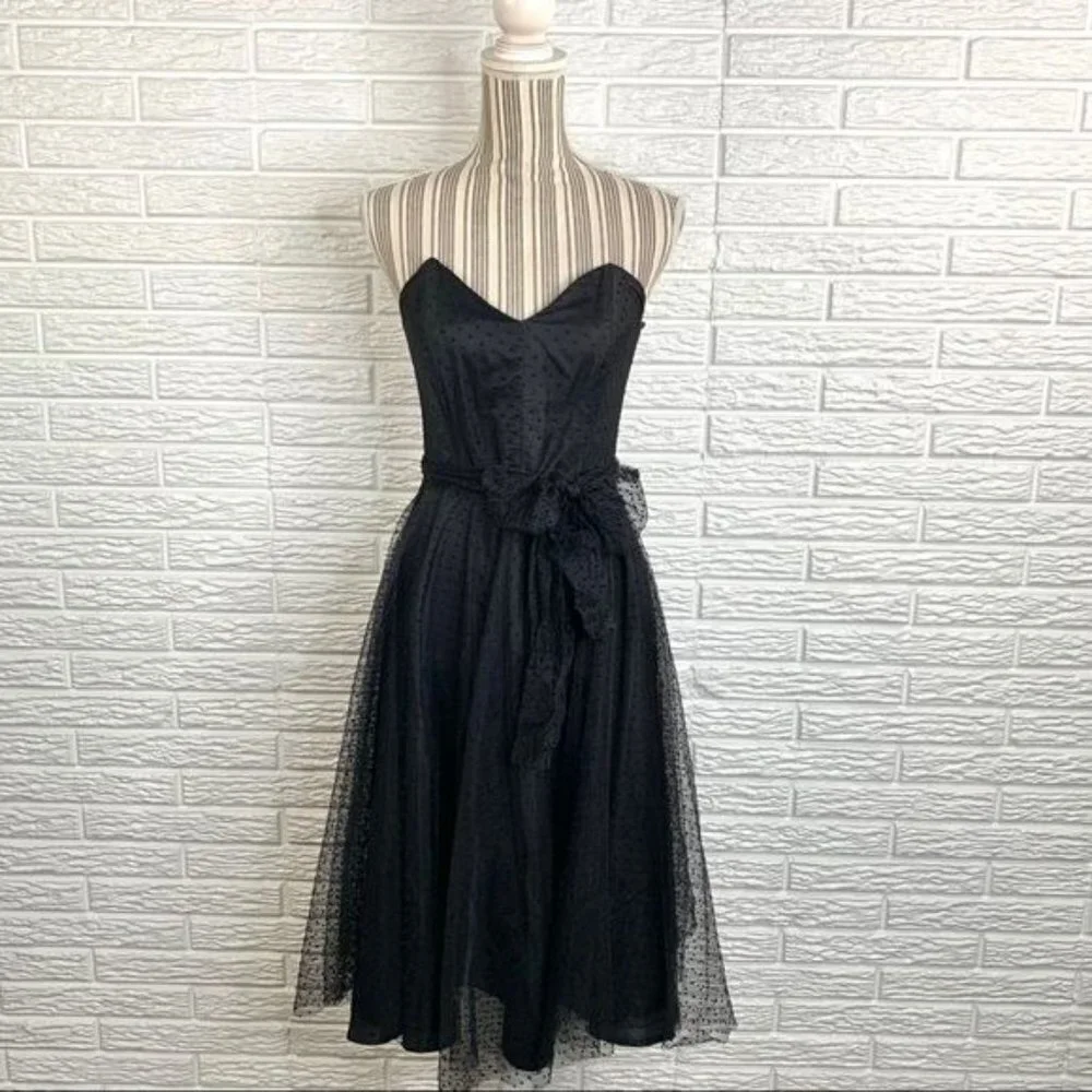 Vintage Uzanel Black Polka Dot Strapless Dress Size Medium - Picture 2 of 10